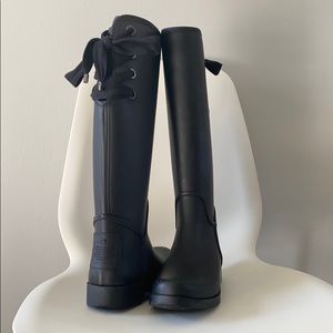Coach lined black rain boots